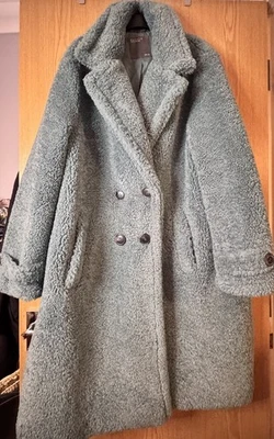 Casaco longo ursinho de pelúcia verde-azulado mamão bolsos peito duplo tamanho 20 - Imagem 1 de 4