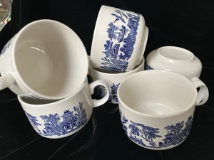 Vintage Churchill England Blue Willow Coffee Tea Cup - Set Of 6 - Picture 1 of 4