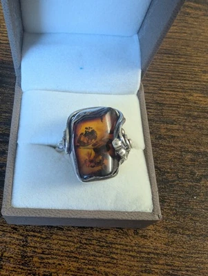 Beautiful Sterling Silver Amber Ring Size  N - Image 1 of 4