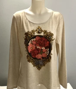 Style & Co natur beige Tunika mit Spitze vorne lang slv Strass Perlenverzierung - Bild 1 von 1