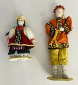 Vintage Russian Handmade Cloth And Porcelain Face Doll Set Collectible Firgures - Picture 1 of 7