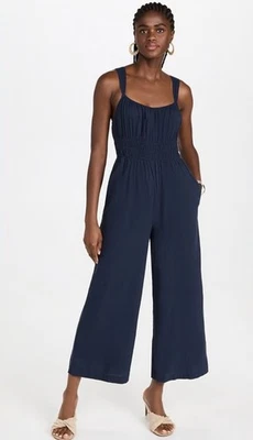 Madewell Sophie Tank Wide-Leg Blue Linen Blend Jumpsuit Women Sz Large Pockets - Image 1 of 4