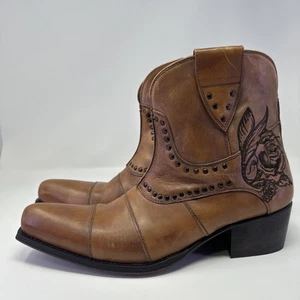Mark Nason Siren Stiefel Damengröße 8 seitlicher Reißverschluss Nieten braun Leder Blumenmuster Italien - Bild 1 von 22