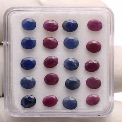 Juego de 20 piezas de rubí natural y zafiro azul 5 mm x 4 mm corte ovalado enormes piedras preciosas sueltas Foto 1 de 4