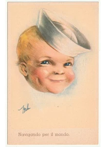 Non Viaggiata cartolina d'epoca anni'40 ritratto di bambino berretto marinaio - Foto 1 di 2