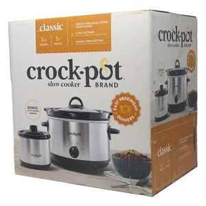 Crockpot 5 cuartos Olla de cocción lenta manual redonda y cucharón pequeño, acero inoxidable NUEVO - Imagen 1 de 2