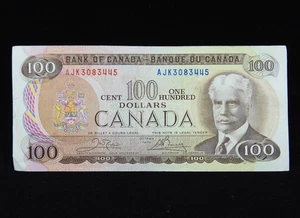 1975 $100 Dollar Bank of Canada Banknote AJK 3083445 Crow Bouey VF-EF Grade - Picture 1 of 18