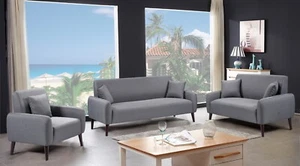 Grey Linen Sofa Set 3 Seater Sofa 2 Seater Sofa And Chair - Picture 1 of 10
