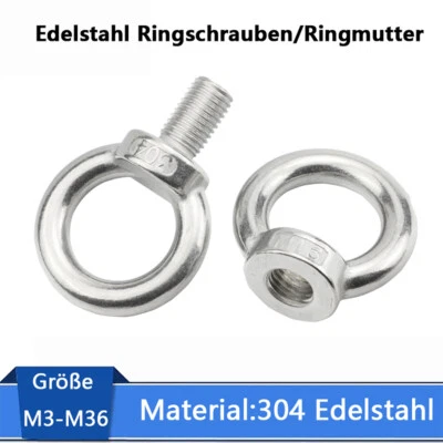 A2 Edelstahl Ringschrauben/Ringmutter Ring Schraube Mutter Öse Schrauben M3-M48 - Bild 1 von 4