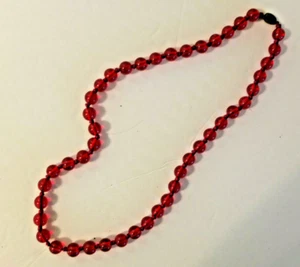 26" red 1/2" glass bead necklace with filigree clasp  - Picture 1 of 6