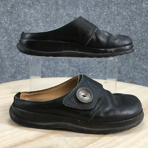 Haflinger Shoes Womens 37 Mules Black Leather Round Toe Button Casual Comfort - Picture 1 of 18