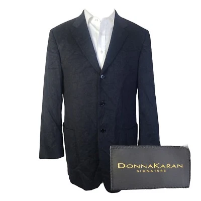 Blazer Donna Karan Signature 100 % cachemir gris oscuro tres botones para hombre 44L Foto 1 de 4