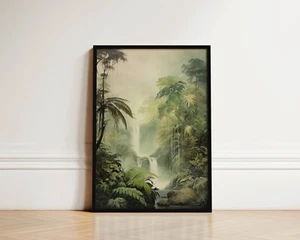 Arte de pared botánico verde naturaleza arte cascada selva tropical impresión para decoración de baño - Imagen 1 de 16