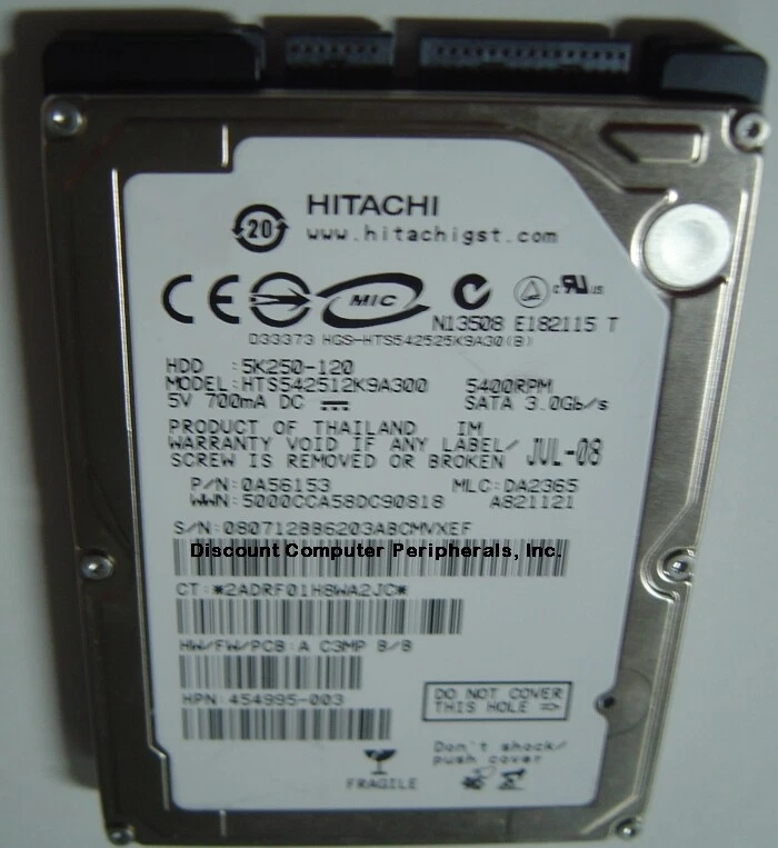 120GB 2.5" SATA II HTS542512K9A300 Hitachi 9.5mm 5400RPM Hard Drive Tested Good - Image 1 of 1