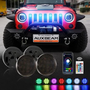 4Pcs Smoke Lens RGB LED Grille Lights APP Control for Jeep Wrangler JK 2007-2017 - Picture 1 of 12
