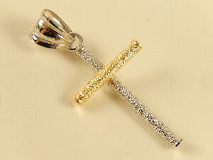 14k Yellow & White GOLD CROSS PENDANT For Necklace BRIGHT Cut Simple Design