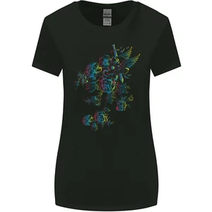 A Winged Skull With Flowers Womens Wider Cut T-Shirt - Picture 1 of 3