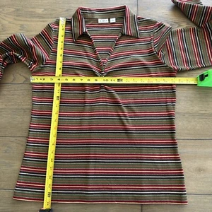 Vtg Cato Striped Top Women L Fall Green Brown Burgundy Metallic Gold Stretchy - Picture 1 of 11