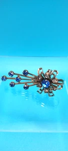 Vintage Starburst/Comet Blue/Clear Crystal 2" Brooch - Picture 1 of 6