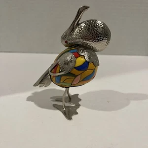 Figura Pellicano Argento Outline Colore Metallo Mosaico Multicolore Bird Ecuador - Foto 1 di 14