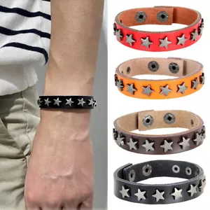 Punk Rock Studded Bracelet Star Spiked Leather Cuff Bracelet Wristband Bracelet - Picture 1 of 16