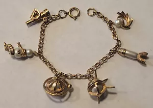 Vintage Gold Tone 1950's Sputnik Space Charm Bracelet Satellite Rocket Spaceman - Picture 1 of 14