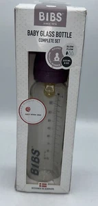 BIBS Baby Glass bottle Complete Set 225ml 8 oz Slow Flow Round Nipple In Mauve - Picture 1 of 3