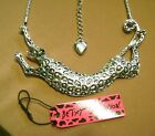 NWT- BETSEY JOHNSON CHEETAH  cat SILVER TONE  18" LENTH NECKLACE- USA SELLER