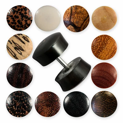 Fake Plug Holz Piercing Ohrringe Ohrstecker Fakeplug Horn braun schwarz 10 mm - Bild 1 von 2
