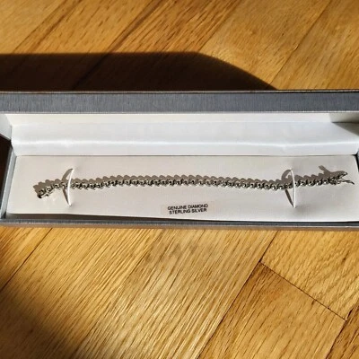 NUEVO BRAZALETE MUJER KOHLS PLATA DE LEY 925 CON DIAMANTES GENUINOS 7,5 PULGADAS LARGO Foto 1 de 3