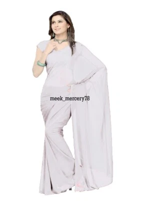 Ropa de boda informal color indio especial sari mujer chifón liso Sari C26 Foto 1 de 4