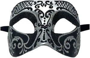 Settecento Brill Silver Black Venetian Italian Made Masquerade Womens Mask - Picture 1 of 2