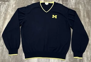 Maus & Hoffman U Of M Michigan Logo Men's XL Sweater Care Neck Pima Cotton Blue - Picture 1 of 9