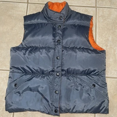 Colete acolchoado J.Crew cinza e laranja botões de pressão tamanho M - Imagem 1 de 4