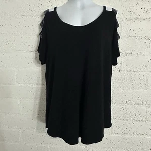 Love Delirious Womens Plus Top 2X Black Rhinestones Short Sleeve Rayon Blend AJ - Picture 1 of 5