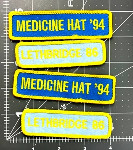 LETHBRIDGE `86 and  Medicine Hat `94 Emblems Sew On Patches Badge Vintage   V4 - Picture 1 of 3