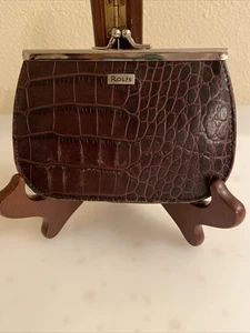 Vtg Rolfs Embossed Brown Leather Coin Purse Wallet Cards Distressed - Bild 1 von 10