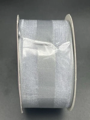Paper Mart 1-1/2" x 10yd Silver Wired Sheer w/ Satin Middle Ribbon Roll NEW - Image 1 of 3
