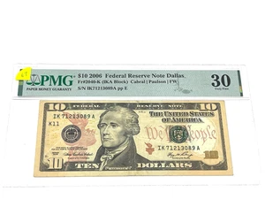 2006 $10 Ten Dollars, FEDERAL RESERVE NOTE Dallas, COLOR,'PMG 30 Very Fine (#67) - Picture 1 of 2