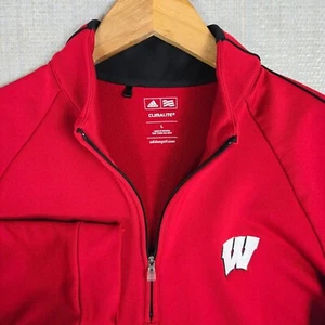 ADIDAS CLIMALITE x WISCONSIN BADGERS Sz Large Mens 1/4 Zip Pullover Sweatshirt - Picture 1 of 12