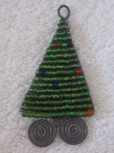 Beaded Christmas Tree & Metal Christmas Ornament 2 3/4" - Picture 1 of 3