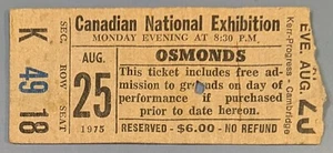 Boleto de concierto CNE Osmonds años 70 Toronto - Imagen 1 de 2