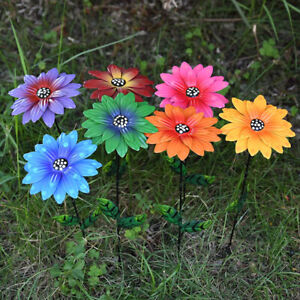 8Color Metal Flowers Garden Stakes Outdoor Waterproof Stake Lawn Patio Art Decor
