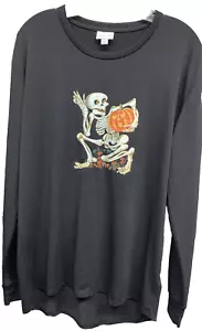 Neu mit Etikett LuLaRoe Medium einfarbig schwarz Skelett Kürbisse Grafik Hudson Langarmshirt - Bild 1 von 7