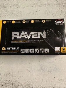SAS Raven (MEDIUM) Black Nitrile Gloves Powder Free 66517 Box Of 100 - Picture 1 of 1