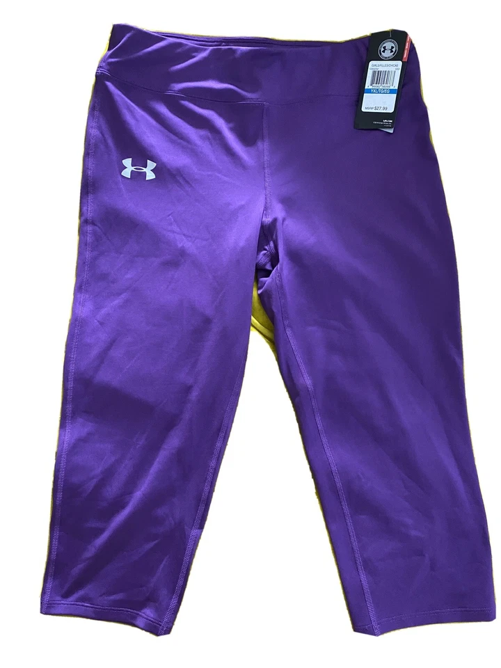 Under Armour Girls Capri Leggings Purple Athletic Fitted Youth XL - Image 1 of 1
