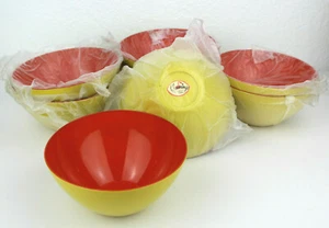 NEW 8 Vintage Flamingo Nasco Orange Yellow Melamine Plastic Bowls Japan MCM N1 - Picture 1 of 8