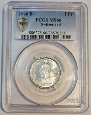 SWITZERLAND / 1966 B 1 Franc - PCGS MS66 !! - Image 1 of 3