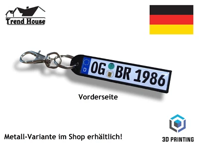 TREND HOUSE ★ 3D Druck KFZ Kennzeichen Schlüsselanhänger Mini Nummernschild Individuell Auto