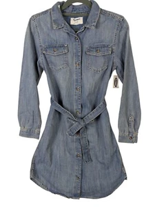 OLD NAVY Girl size XL 12 Blue Denim Shirt Dress Belt Pocket Button Up Western - Picture 1 of 14